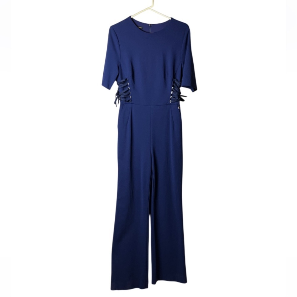 Escada Deep Sea Blue Jumpsuit with Side Lace Up Accents - 40 / 10US